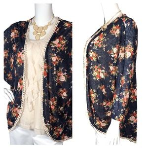 MAUVE Large (L) Blue Multicolored Floral Cardi